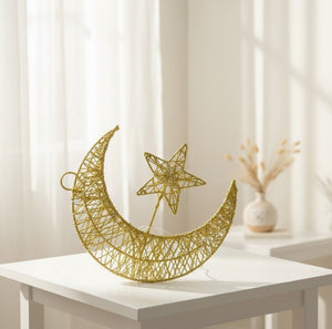 Gold Crescent Moon & Star Hanging Light – Ramadan & Eid Home Décor