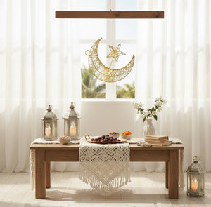 Gold Crescent Moon & Star Hanging Light – Ramadan & Eid Home Décor