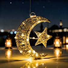 Gold Crescent Moon & Star Hanging Light – Ramadan & Eid Home Décor